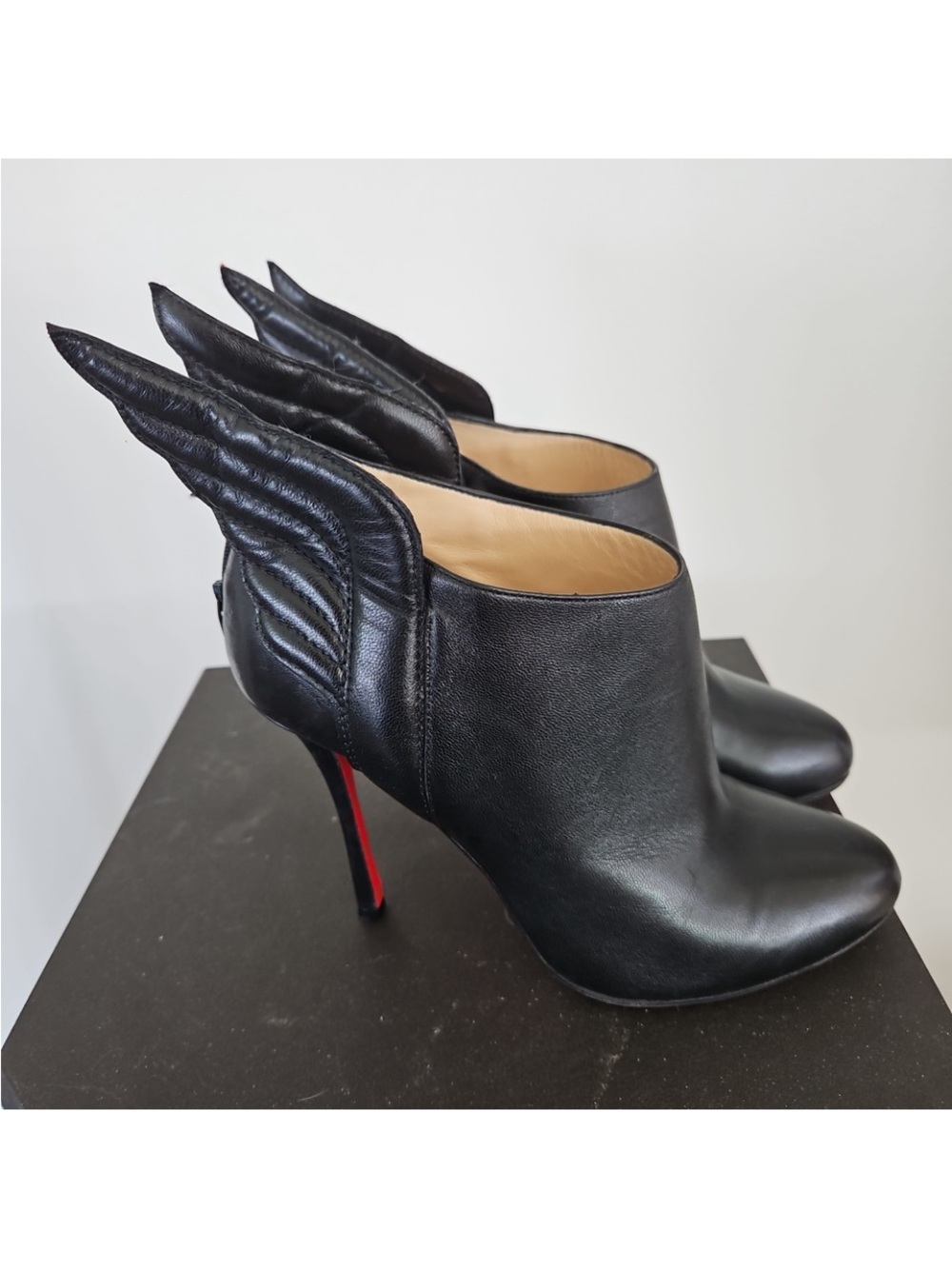 Christian Louboutin Black Leather Wing-Back Stiletto Ankle Boots